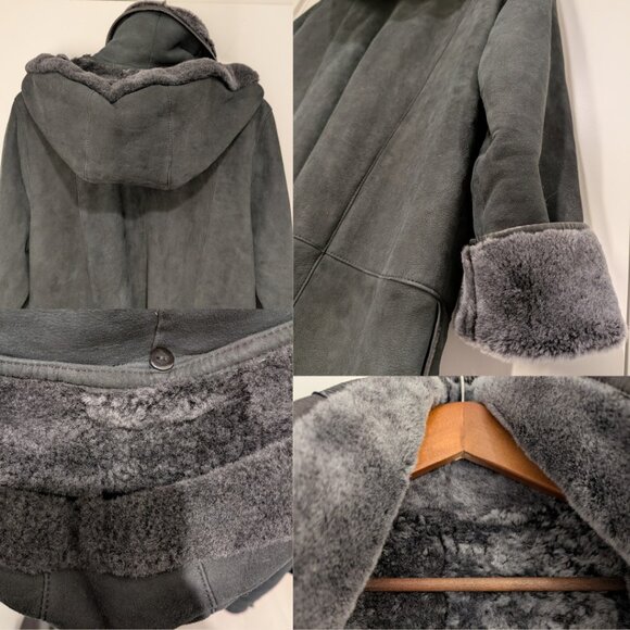 Studio Vogue Faux Shearling Coat Dark Green with Removable Hood Warm Oversized - Picture 5 of 11